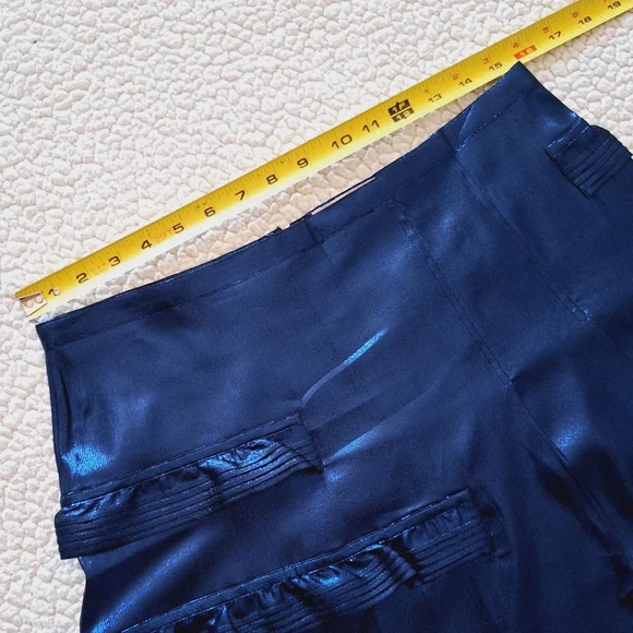 BURBERRY Silk Metallic Blend Midi Skirt Women's Blue IT 44 US 10 Org $890